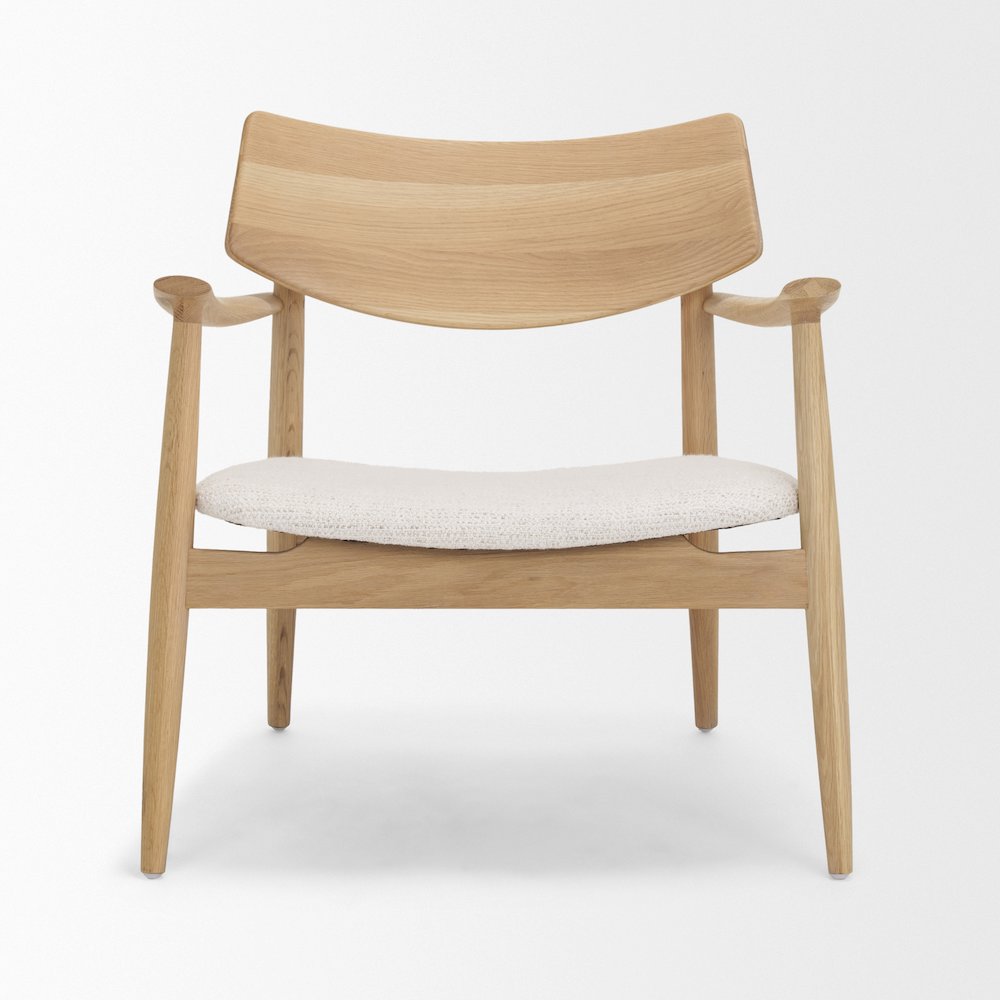 Light Brown Oak Wood Cream Fabric Accent Chair