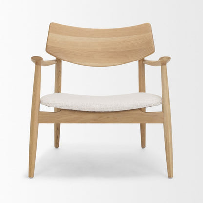Light Brown Oak Wood Cream Fabric Accent Chair