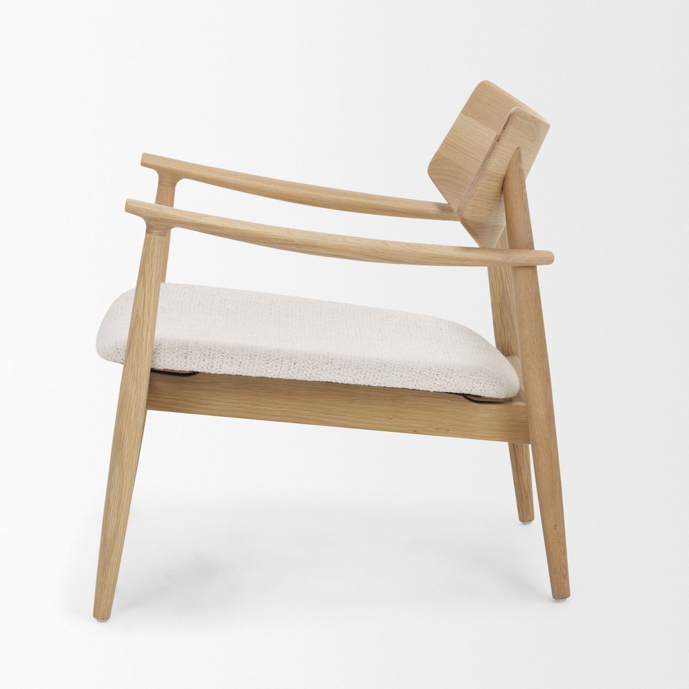 Light Brown Oak Wood Cream Fabric Accent Chair