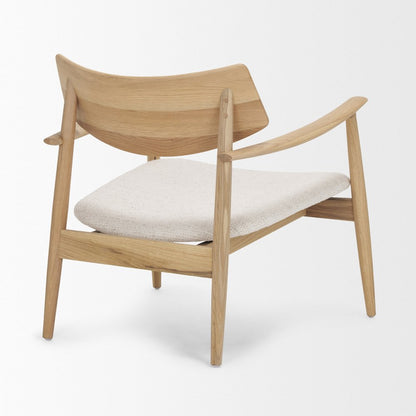Light Brown Oak Wood Cream Fabric Accent Chair