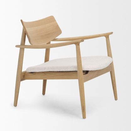 Light Brown Oak Wood Cream Fabric Accent Chair
