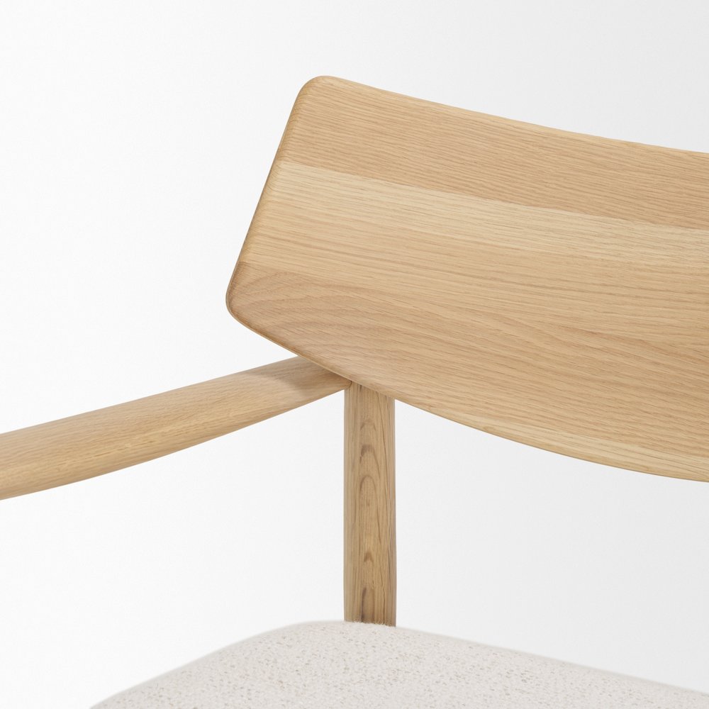 Light Brown Oak Wood Cream Fabric Accent Chair