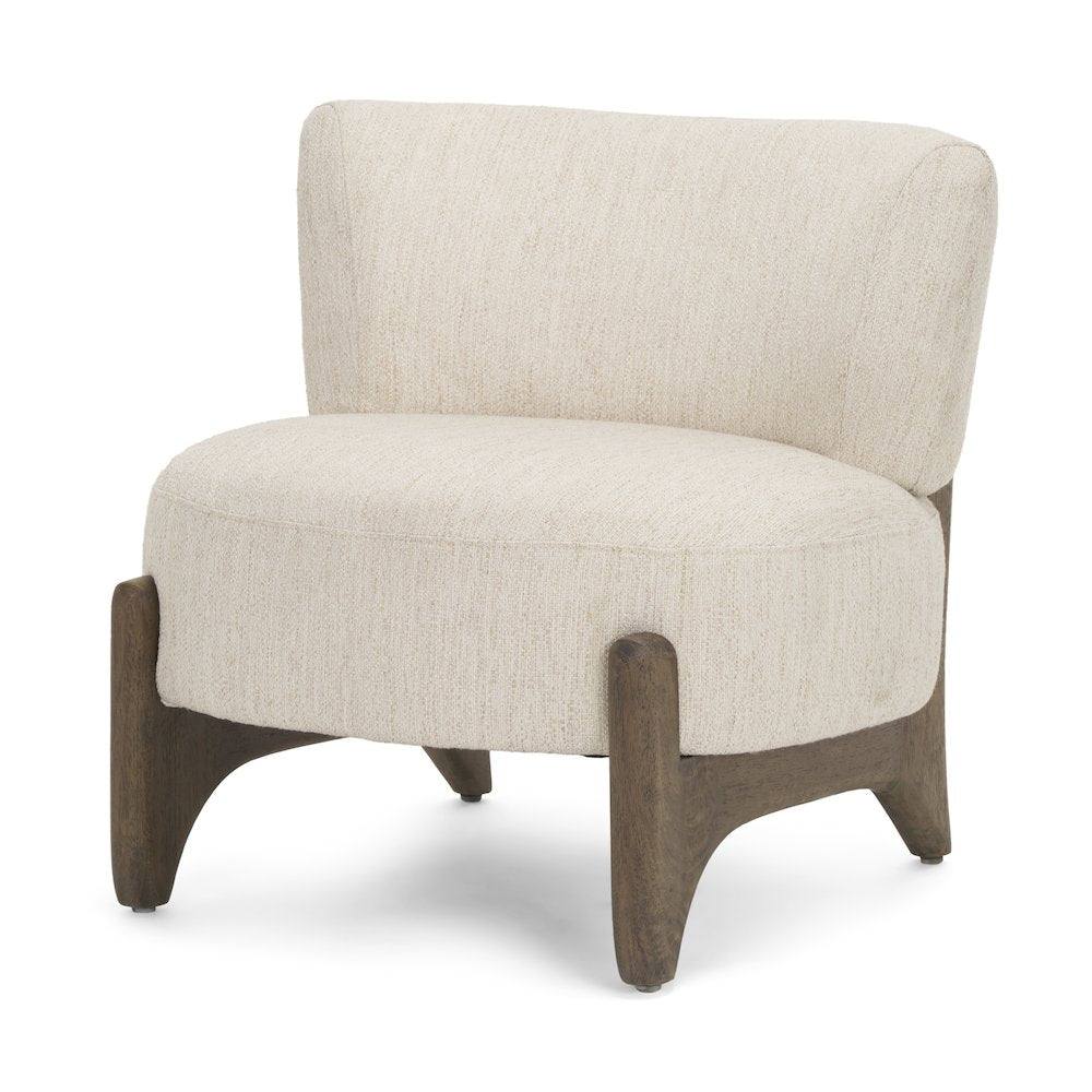 Dark Brown Wood Cream Fabric Accent Chair