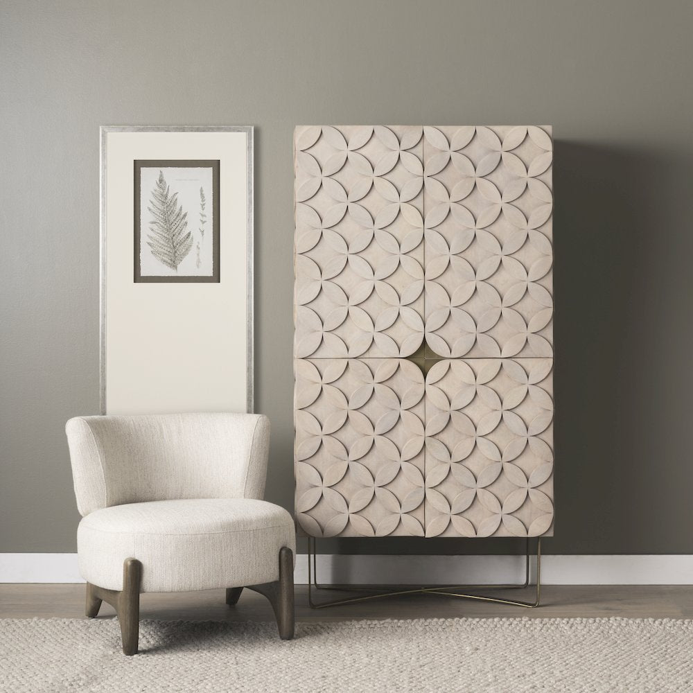 Dark Brown Wood Cream Fabric Accent Chair
