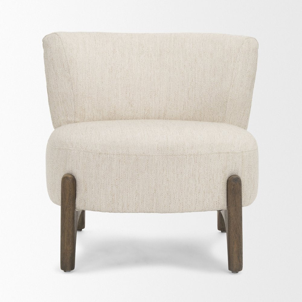 Dark Brown Wood Cream Fabric Accent Chair