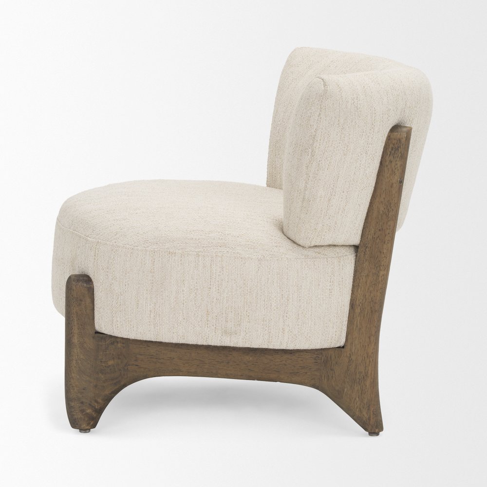 Dark Brown Wood Cream Fabric Accent Chair