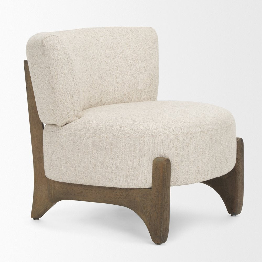 Dark Brown Wood Cream Fabric Accent Chair