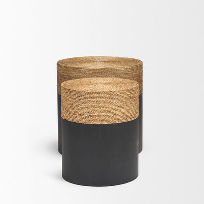 Matte Black Wood Natural Jute Accent Tables
