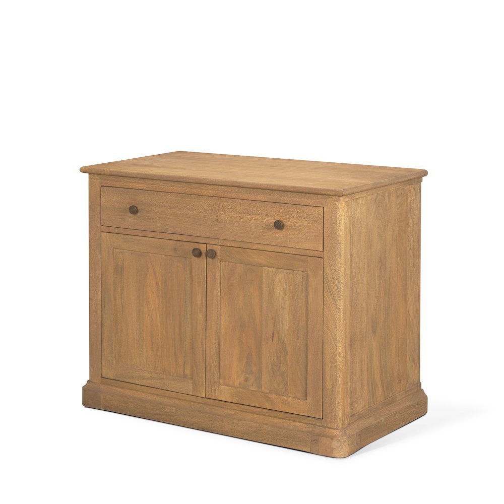 Light Brown Solid Wood Gunmetal Knobs Accent Cabinet 1 Drawer 2 Doors