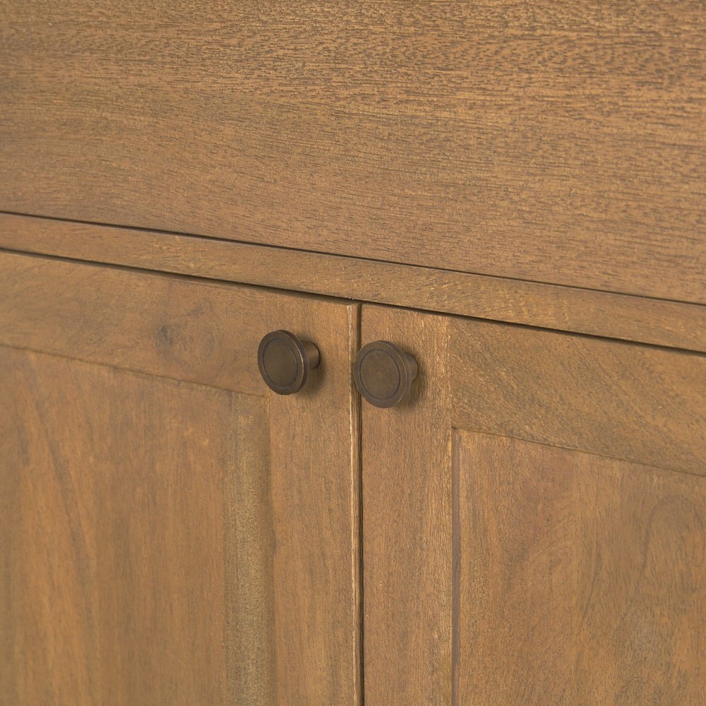 Light Brown Solid Wood Gunmetal Knobs Accent Cabinet 1 Drawer 2 Doors