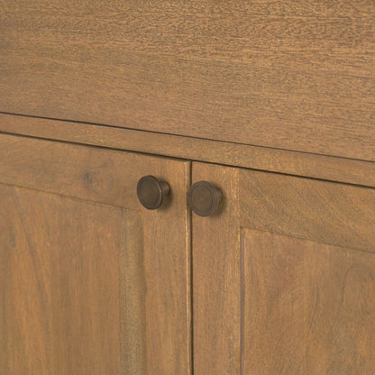 Light Brown Solid Wood Gunmetal Knobs Accent Cabinet 1 Drawer 2 Doors