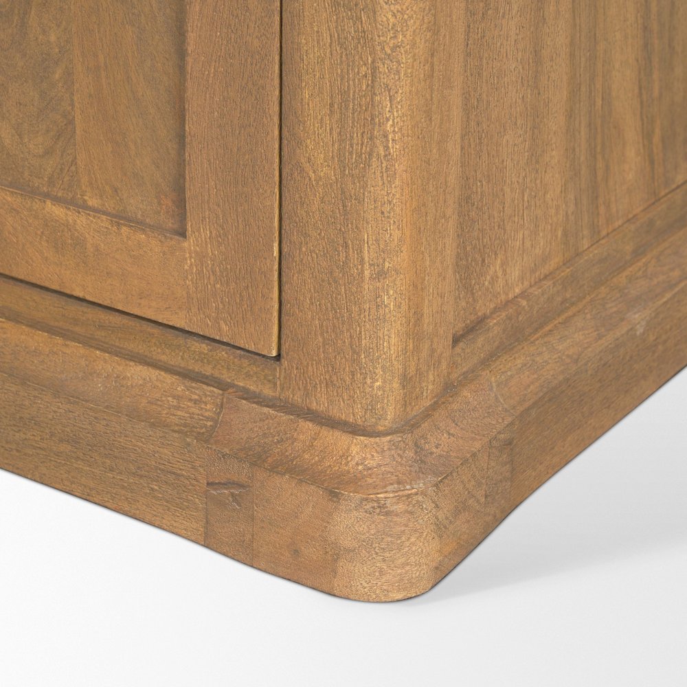 Light Brown Solid Wood Gunmetal Knobs Accent Cabinet 1 Drawer 2 Doors
