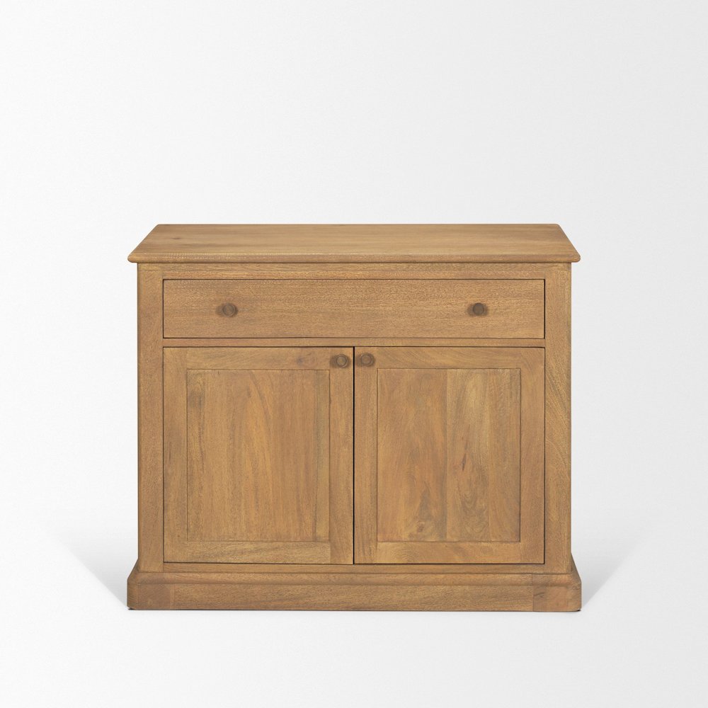 Light Brown Solid Wood Gunmetal Knobs Accent Cabinet 1 Drawer 2 Doors