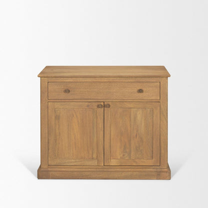 Light Brown Solid Wood Gunmetal Knobs Accent Cabinet 1 Drawer 2 Doors
