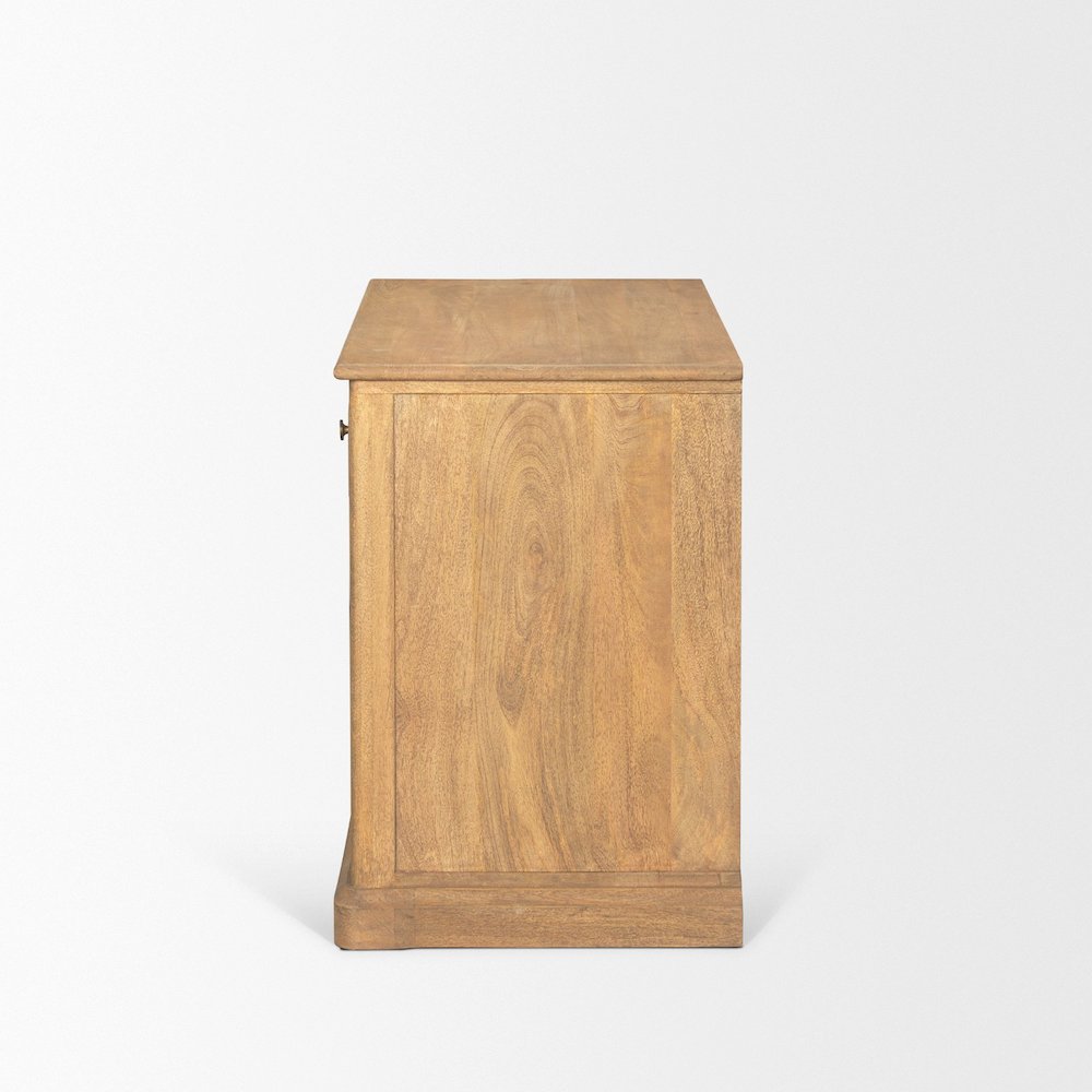 Light Brown Solid Wood Gunmetal Knobs Accent Cabinet 1 Drawer 2 Doors