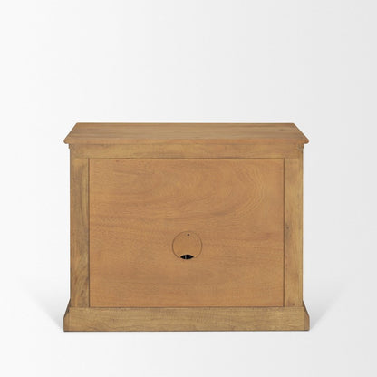 Light Brown Solid Wood Gunmetal Knobs Accent Cabinet 1 Drawer 2 Doors