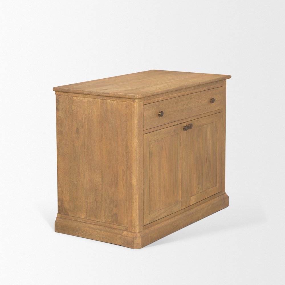 Light Brown Solid Wood Gunmetal Knobs Accent Cabinet 1 Drawer 2 Doors
