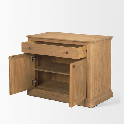 Light Brown Solid Wood Gunmetal Knobs Accent Cabinet 1 Drawer 2 Doors