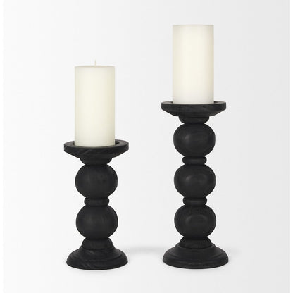 Wanda Matte Black Wood Pillar Candle Holders (Set of 2)