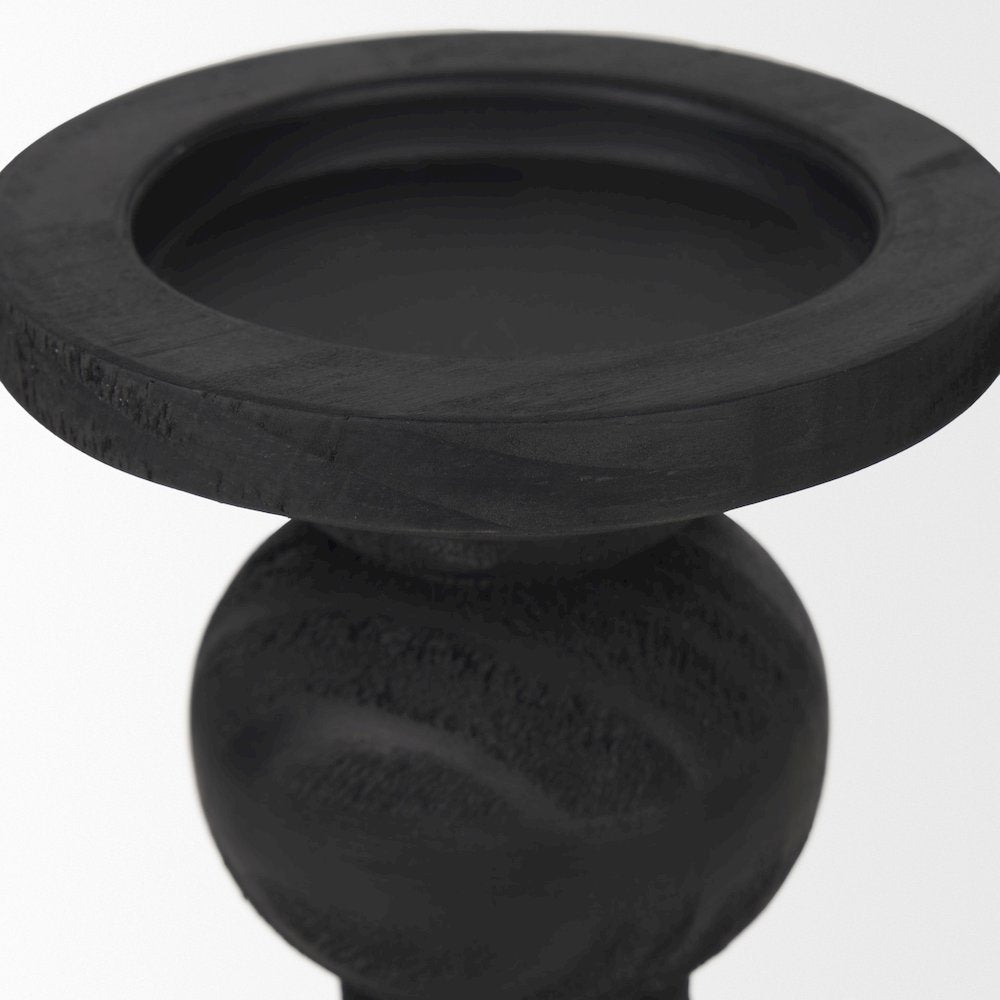 Wanda Matte Black Wood Pillar Candle Holders (Set of 2)