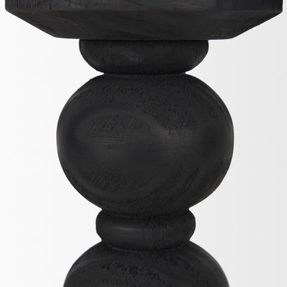 Wanda Matte Black Wood Pillar Candle Holders (Set of 2)