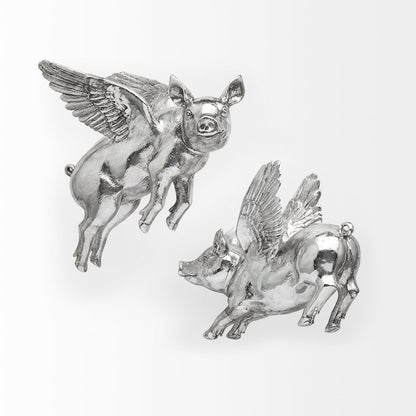 Hogbadi Set of 2 Silver Flying Pigs