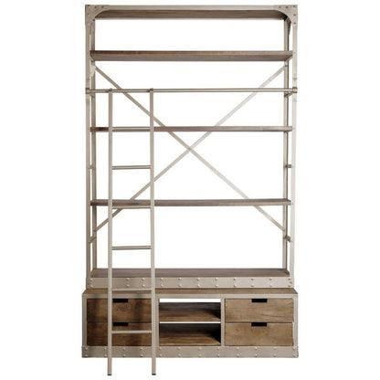 Light Brown Wood Nickle Ladder Four Shelf Shelving Unit
