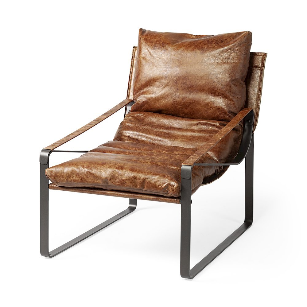 Brown Leather Unibody Seat w/ Black Metal Frame Accent Chair