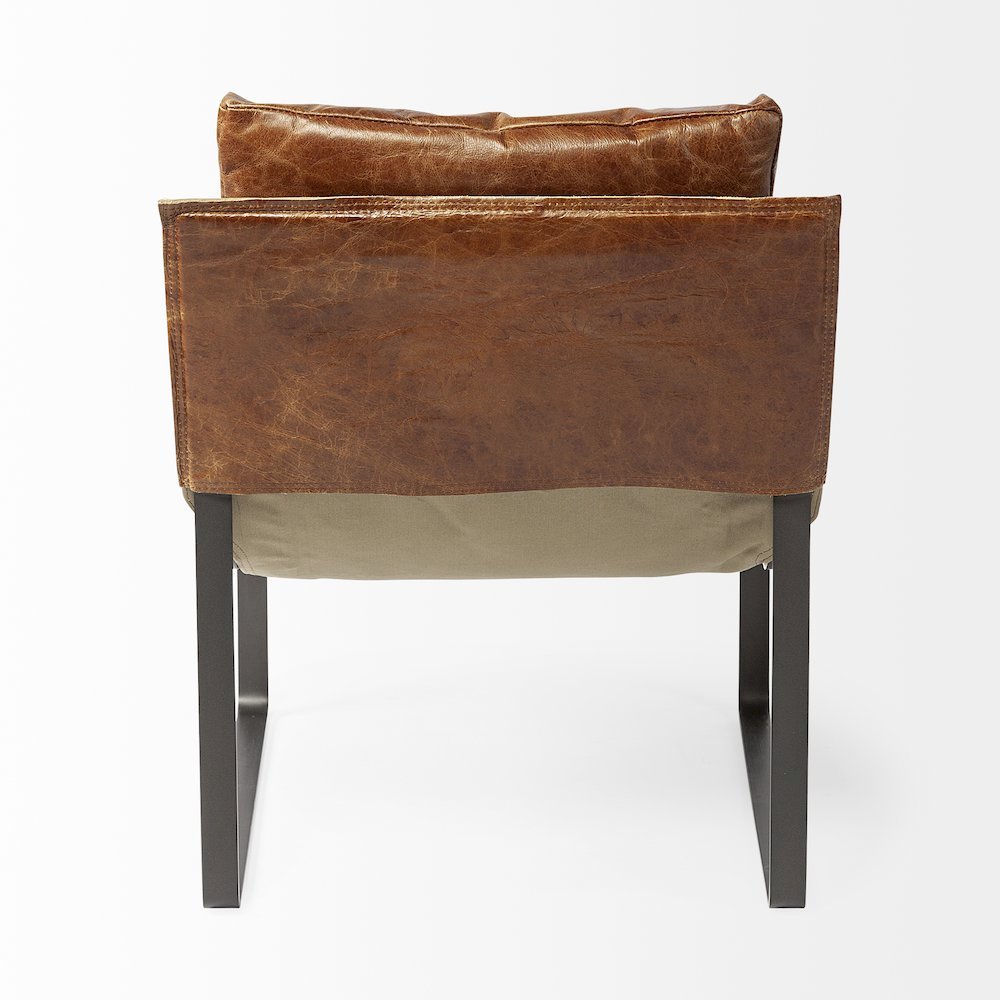 Brown Leather Unibody Seat w/ Black Metal Frame Accent Chair