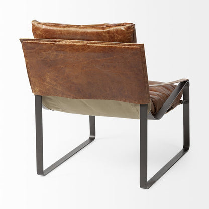 Brown Leather Unibody Seat w/ Black Metal Frame Accent Chair