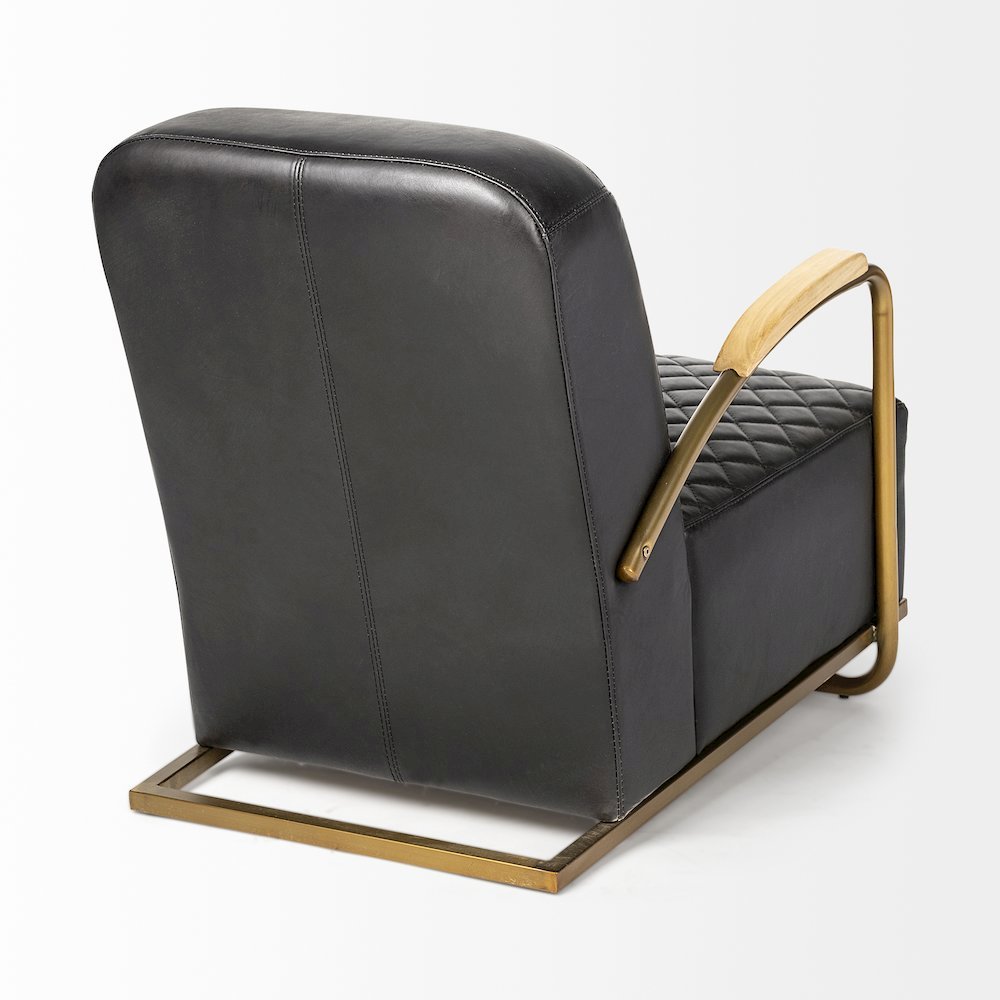 Horace I Black Leather Diamond Pattern w/Gold Iron Frame Accent Chair