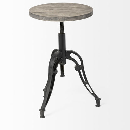 Emslie I 19"-25" Brown Wood Seat Black Metal Frame Stool