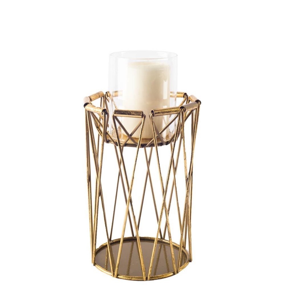 Othello II Short Antiqued Brass Metal Table Candle Holder