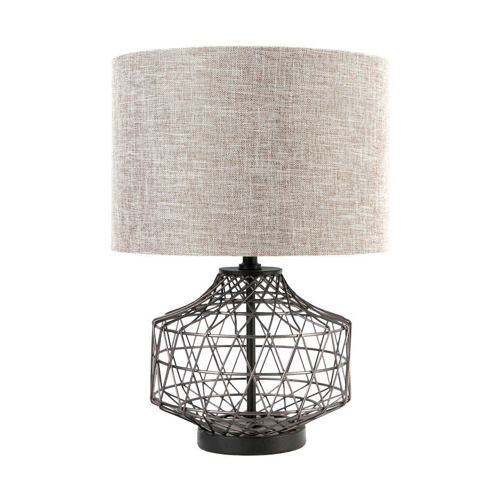 Clark (20"H) Bronze Barrel Metal Base Beige Linen Shade Table Lamp