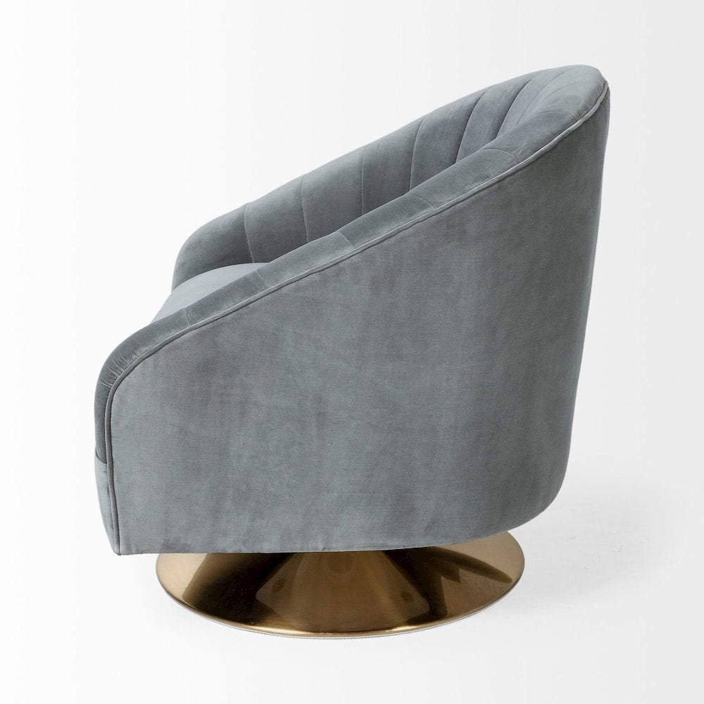 James II Gray Blue Velvet Covered Seat w Gold Swivel Base Accent Chair