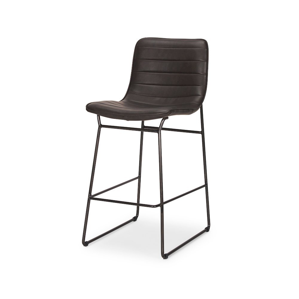 Meritt 37"H Black Faux-Leather Seat W/ Black Metal Frame Stool