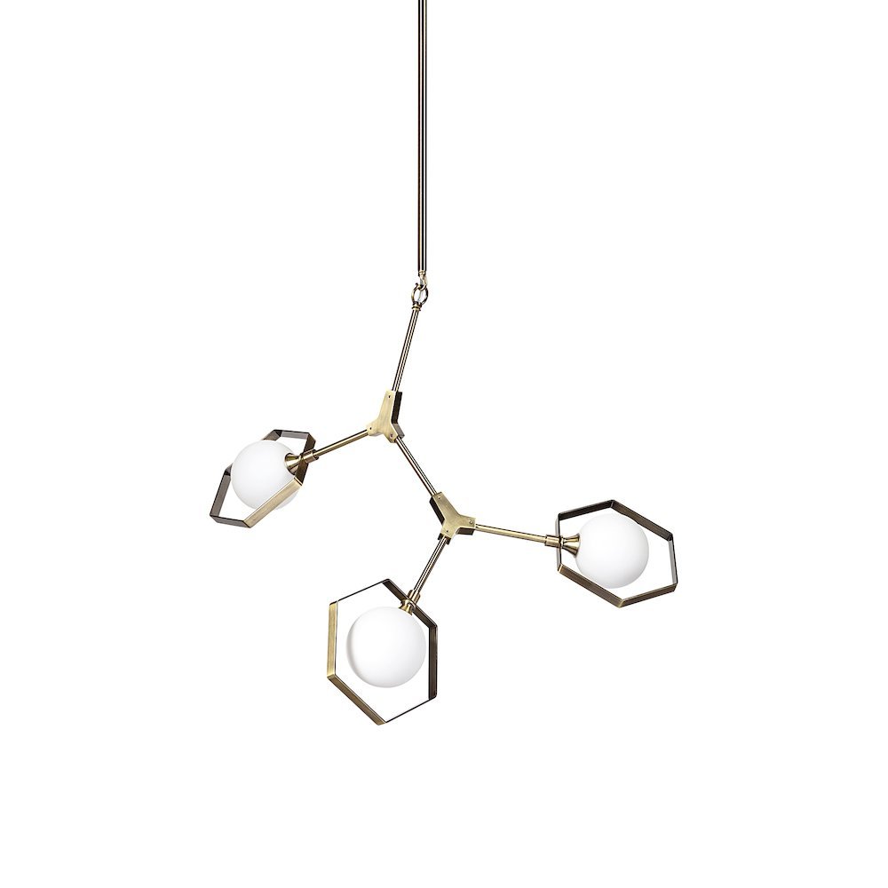 Champagne Metal Multi-Arm Three Light Chandelier