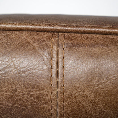 Flavelle I Brown Leather Cushion Seat and Solid Iron Base Accent Chair