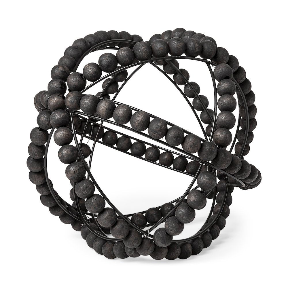 Earnhardt II Large 11L x 11W Black Wooden Beaded Orb