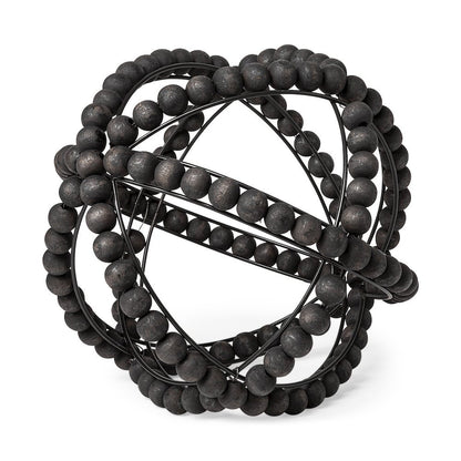 Earnhardt II Large 11L x 11W Black Wooden Beaded Orb