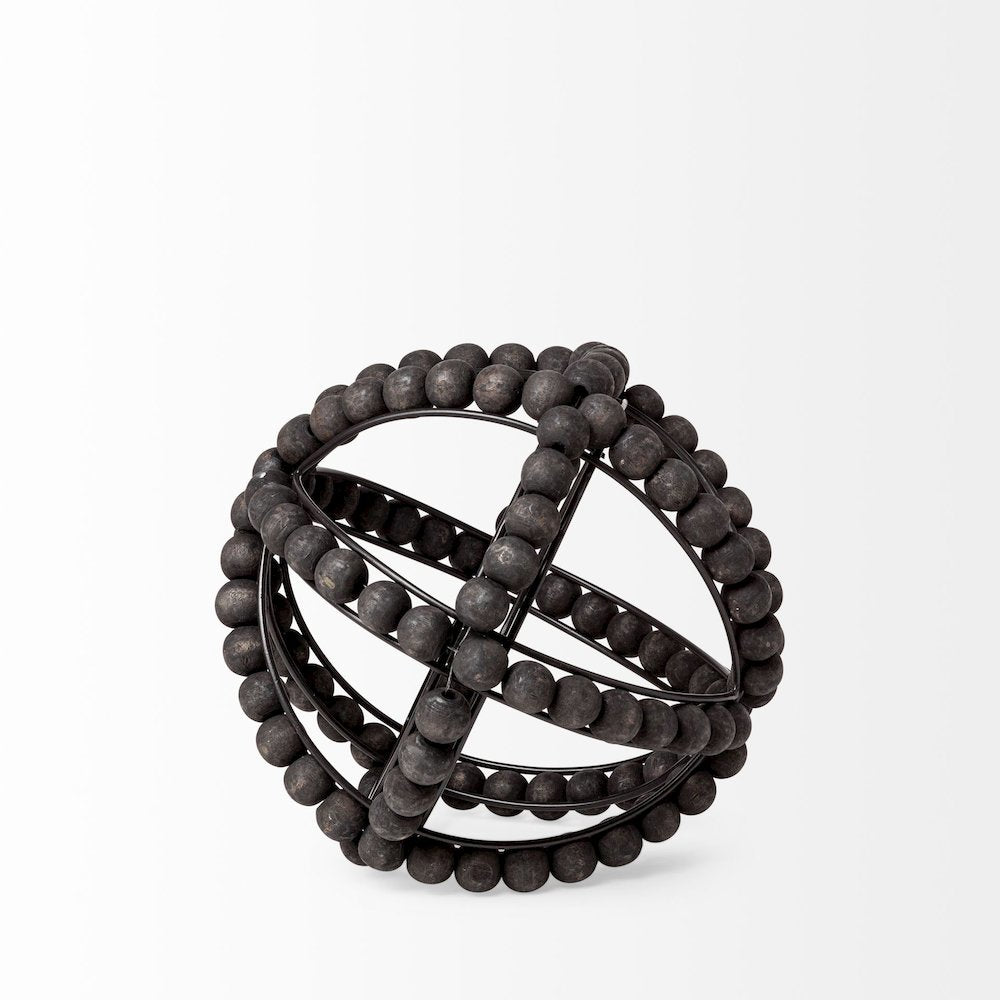 Earnhardt I Small 9L x 9W Black Wooden Beaded Orb