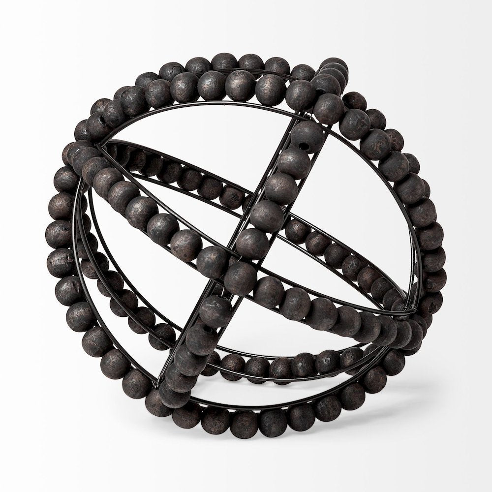 Earnhardt II Large 11L x 11W Black Wooden Beaded Orb