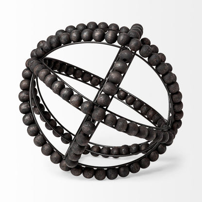 Earnhardt II Large 11L x 11W Black Wooden Beaded Orb