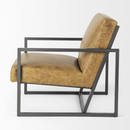 Armelle II Brown Leather Seat w/Gray Metal Frame Accent Chair
