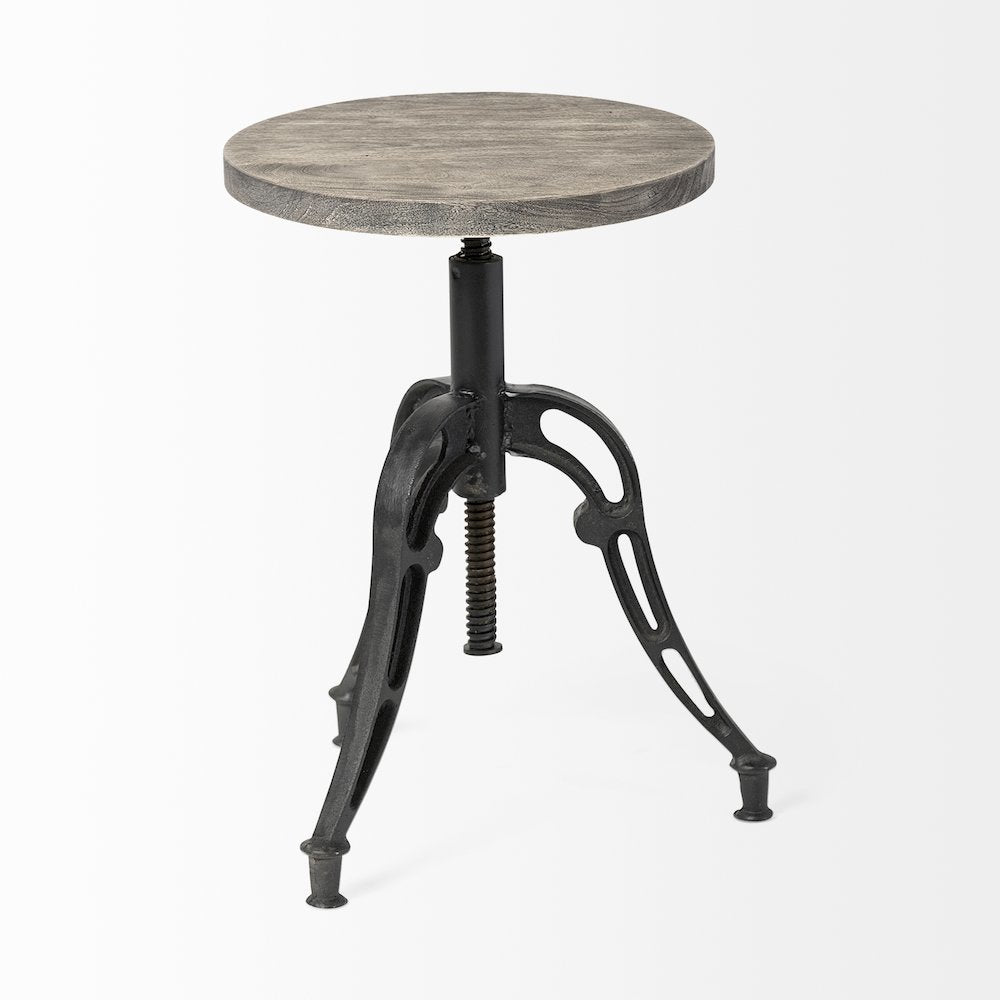 Emslie I 19"-25" Brown Wood Seat Black Metal Frame Stool