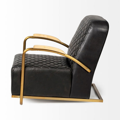 Horace I Black Leather Diamond Pattern w/Gold Iron Frame Accent Chair