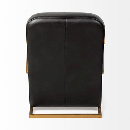 Horace I Black Leather Diamond Pattern w/Gold Iron Frame Accent Chair