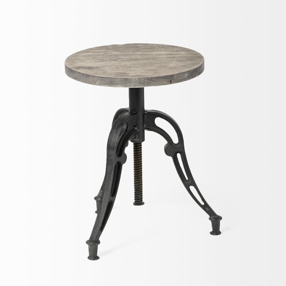 Emslie I 19"-25" Brown Wood Seat Black Metal Frame Stool