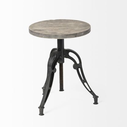 Emslie I 19"-25" Brown Wood Seat Black Metal Frame Stool