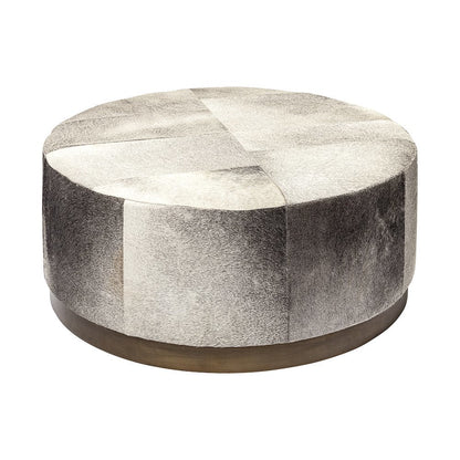 Zahavi 36" Gray Hair-On-hide W/Metal Base Ottoman